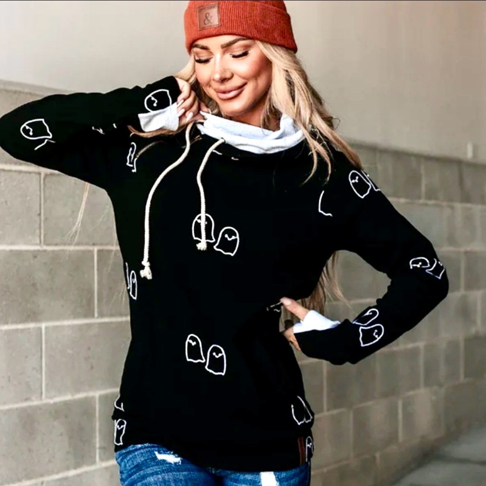 AMPERSAND AVE, Doublehood Black Sweatshirt in Ghoul Friends Color, Size M, NWT